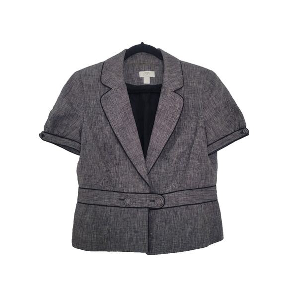 Y2k Loft Short Sleeve Blazer Top Size 10 Gray Preppy Office Siren Dark Academia - Picture 1 of 6